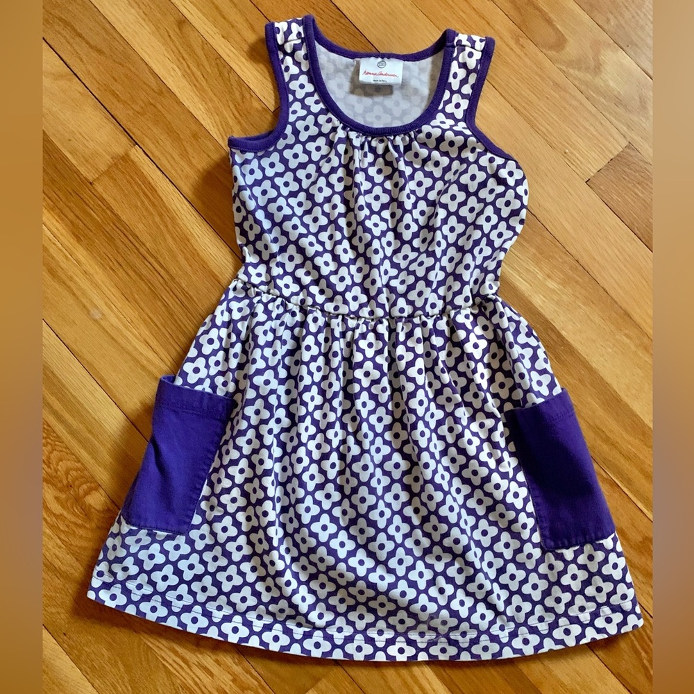 Hanna Andersson Girls’ 110 (5) So Breezy Sleeveless Purple/White Floral Dress